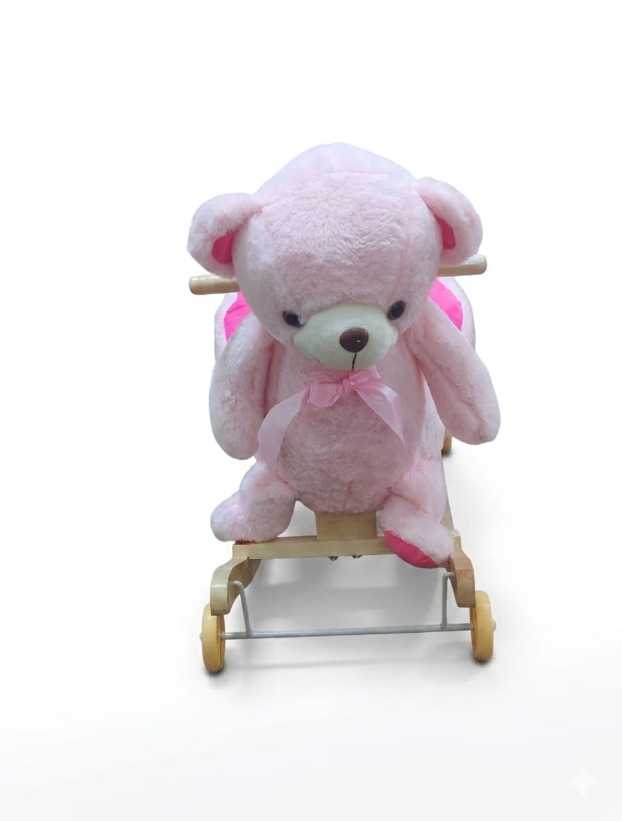 2-in-1 Pink Plush Teddy Bear Rocker & Roller with Safety Seat 2 2-in-1 Pink Plush Teddy Bear Rocker & Roller with Safety Seat - Image 2