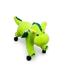 Friendly Plush Ride-On Dragon Toy with Wheels (Bright Green)
