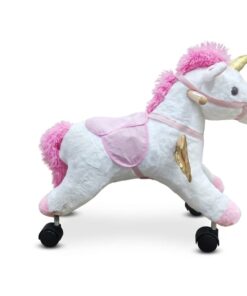 Magical Plush Ride-On Unicorn Toy with Wheels (Pink & Gold)