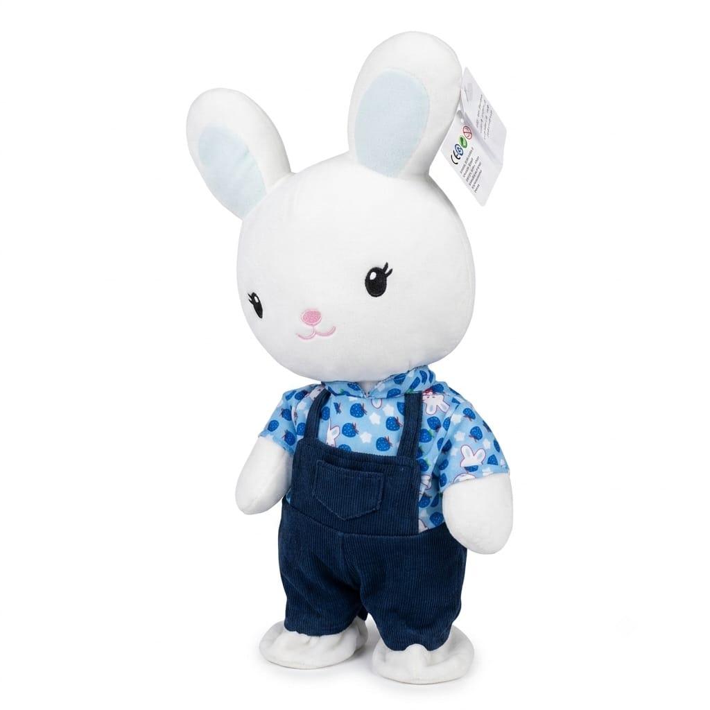 Interactive Dancing Bunny Plush in Denim Overalls 2 Interactive Dancing Bunny Plush in Denim Overalls - Image 2